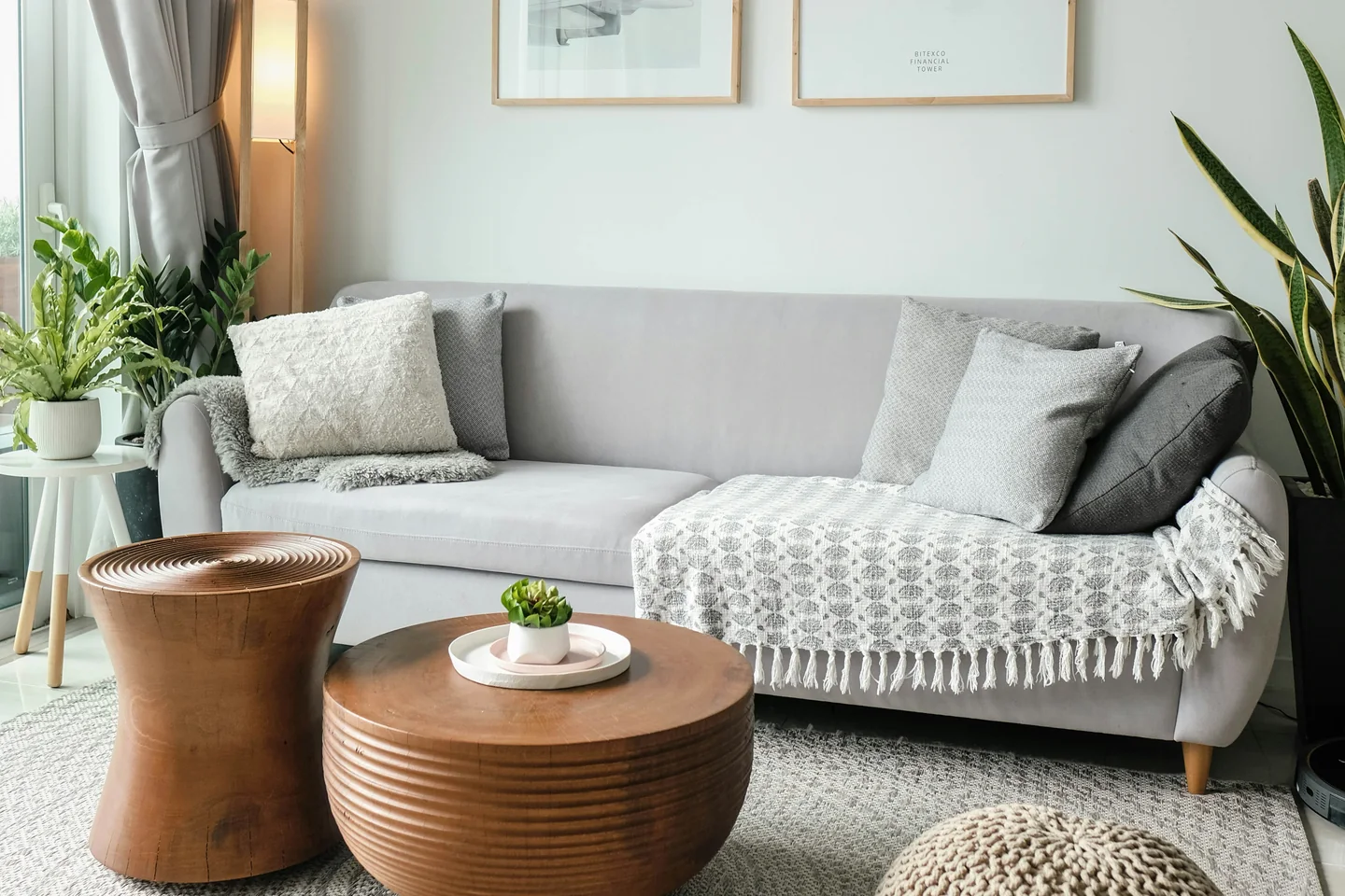 Furnished short-term rental living room